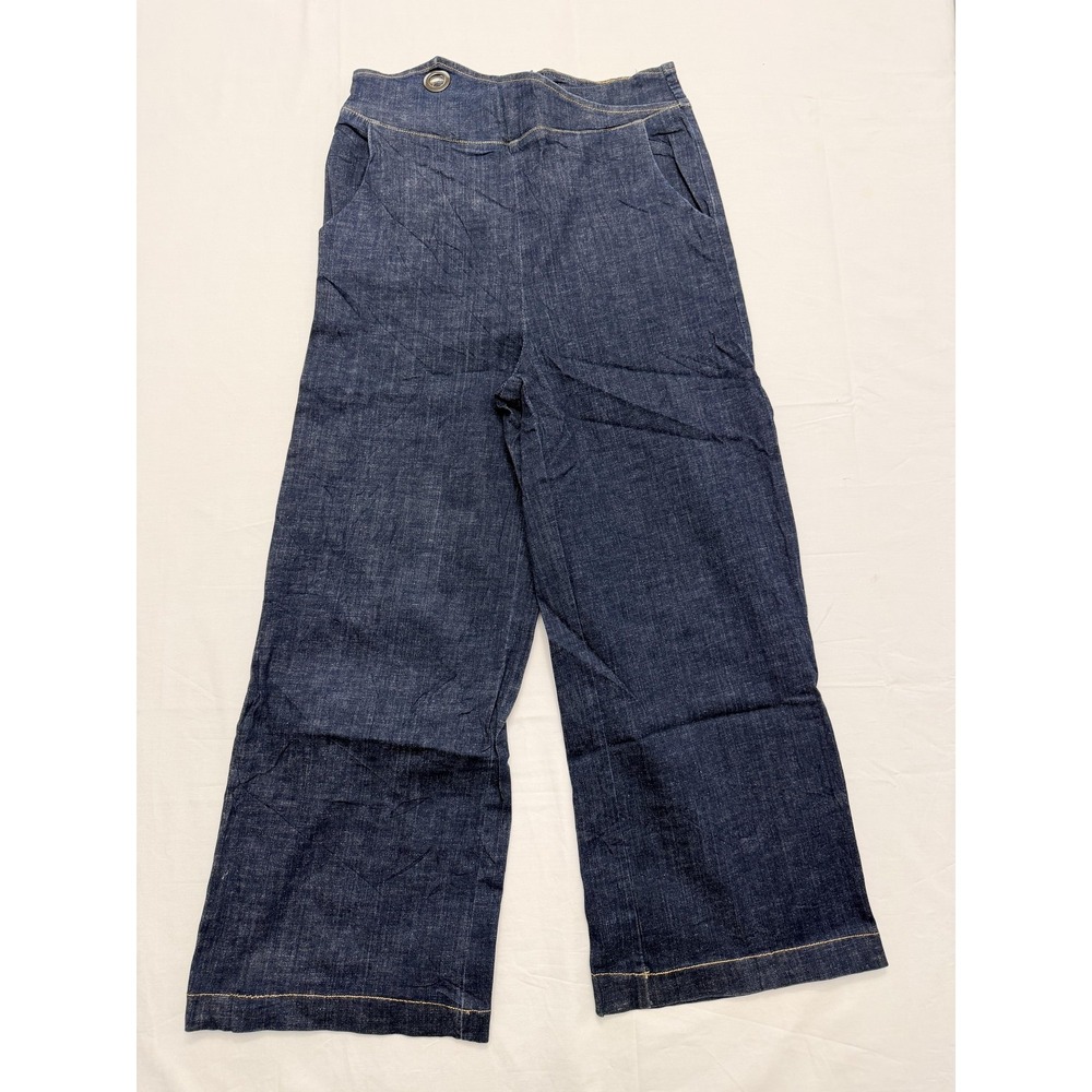 Pants Womens‎ M Blue Denim Wide Leg High Rise Zip Back Pockets Casual Trousers